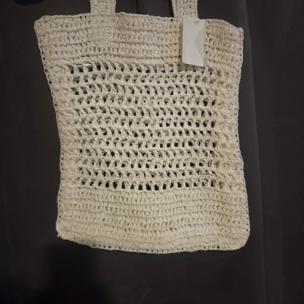 White Crochet Raffia Tote Bag Beach Summer‎ Handbag NOSIZE